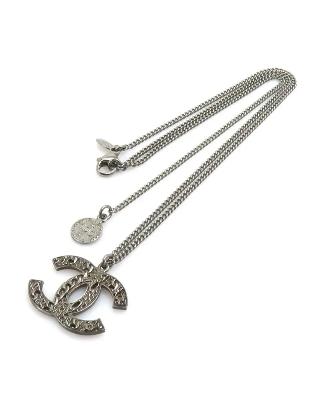 Auth Chanel Cc Logo Necklace Gunmetal #293550C41B